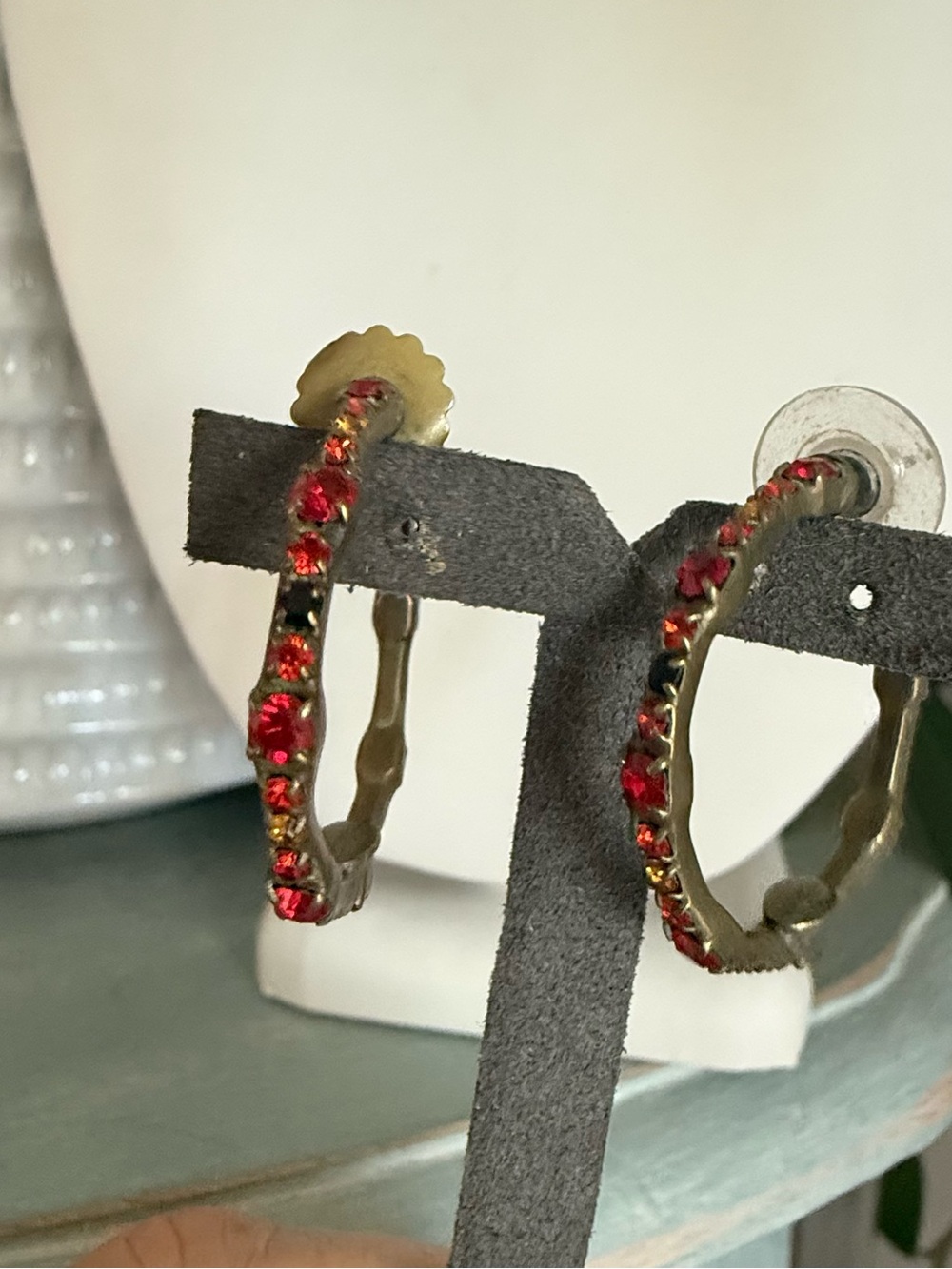 Sorrelli Red Crystal Brass Tone Hoop Earrings - Picture 5 of 12